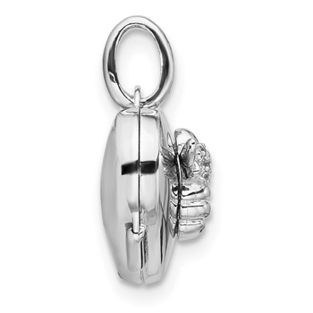 Sterling Silver Rhodium-plated Polished 12mm CZ Bee Heart Locket — alternate view