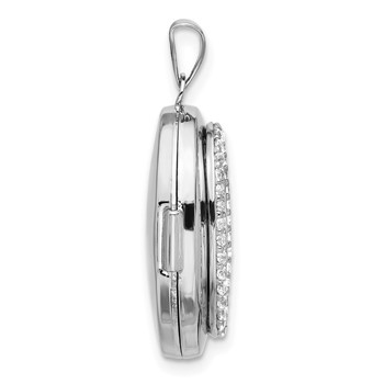 Sterling Silver Rhodium-plated Polished CZ 21x16mm Oval Locket — alternate view