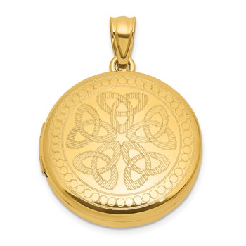 Sterling Silver Gold-plated Polished Front/Brushed Back Celtic Trinity 20mm Round Locket