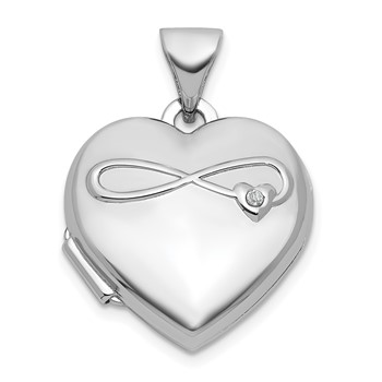 Sterling Silver Rhodium-plated Half Point Diamond Infinity 15mm Heart Locket