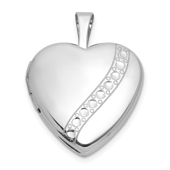 Sterling Silver Rhodium-plated Polished Front/Brushed Back with Curved Dot Design 16mm Heart Locket