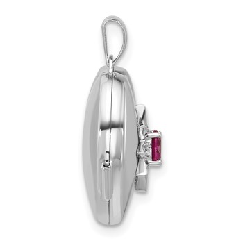 Sterling Silver Rhodium-plated Lab Created Ruby 18mm Starburst Heart Locket — alternate view