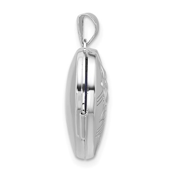 Sterling Silver Rhodium-plated Polished Flowers 18mm Heart Locket — alternate view