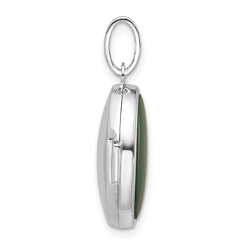 Sterling Silver Rhodium-plated Malachite Cabochon Polished 16.5mm Oval Locket — alternate view