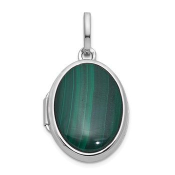 Sterling Silver Rhodium-plated Malachite Cabochon Polished 16.5mm Oval Locket