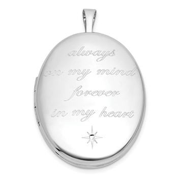 Sterling Silver Rhodium-plated Polished Front/Brushed Back ALWAYS ON MY MIND FOREVER IN MY HEART 20mm Oval Locket