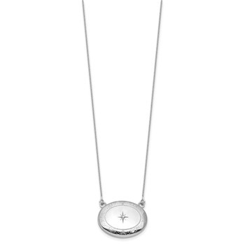 Sterling Silver Rhodium-plated Polished Front/Brushed Back 1/20 ct. Diamond Floral 18.75 inch with 2 inch ext. 20mm Oval Locket Necklace — alternate view