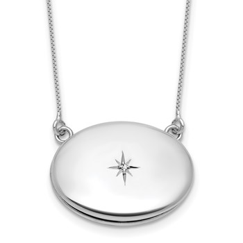 Sterling Silver Rhodium-plated Polished Front/Brushed Back 1/20 ct. Diamond 18.75 inch with 2 inch extension 20mm Oval Locket Necklace
