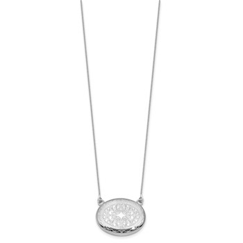Sterling Silver Rhodium-plated Polished Front/Brushed Back 18.75 inch with 2 inch extension 20mm Oval Filigree Locket Necklace — alternate view