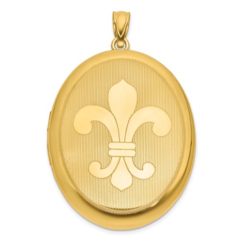 SS Gold-plated Brushed And Polished Fleur De Lis 28mm Oval Locket