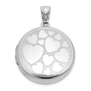 Sterling Silver Rhodium-plated Polished Front/Brushed Back Multi-Heart 20mm Round Locket