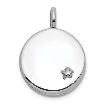 Sterling Silver Rhodium-plated Polished Star On 10mm Round Locket