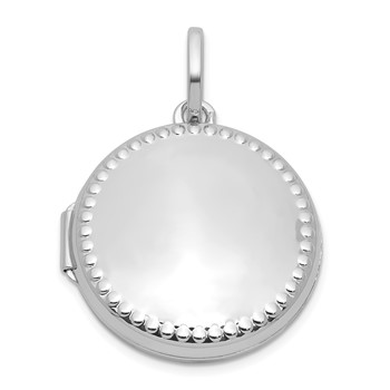 Sterling Silver Rhodium-plated Polished with Beaded Border 20mm Round Locket