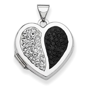 Sterling Silver 18mm Heart Black & White Swarovski Elements Locket