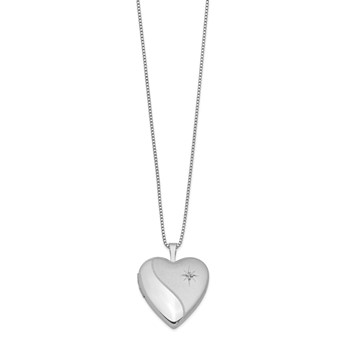 Sterling Silver Rhodium-plated 20mm Satin Diamond Heart Locket Necklace — alternate view
