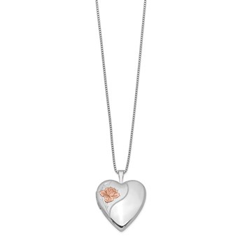 Sterling Silver Rhodium-plated 20mm Enamel Rose Heart Locket Necklace — alternate view