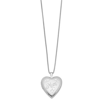 Sterling Silver Rhodium-plated 20mm Mom Heart Locket Necklace — alternate view