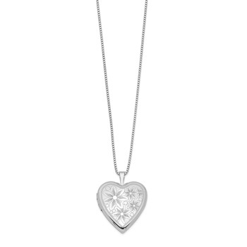 Sterling Silver Rhodium-plated 20mm with Daisies Heart Locket Necklace — alternate view