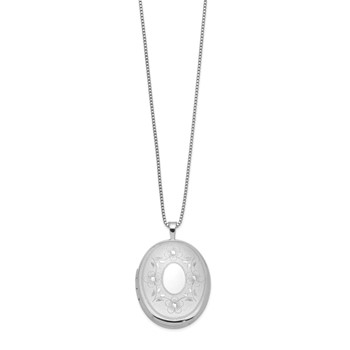 Sterling Silver RH-plated 26mm Floral Oval Locket Necklace — alternate view