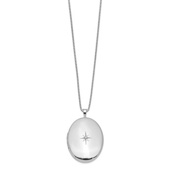 Sterling Silver Rhodium-plated Diamond 26mm Oval Locket Necklace — alternate view