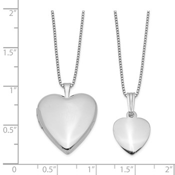 Sterling Silver Rhodium-plated Polished & Satin Heart 18in Locket Necklace & 14in Pendant Necklace Set — alternate view