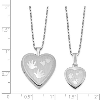 Sterling Silver Rhodium-plated Polished & Satin Hand & Hearts Mother/Daughter Locket & Pendant Necklace Set — alternate view