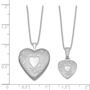 Sterling Silver Rhodium-plated Polished & satin Butterfly Heart 18in Locket Necklace and 14in Pendant Necklace Set — alternate view