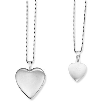 Sterling Silver Rhodium & Gold-plated Polished & Satin Diamond Mom Locket 18in Necklace/ Daughter Pendant 14in Cross Heart Necklace Set — alternate view