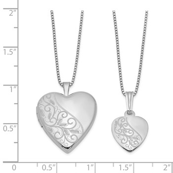 Sterling Silver Rhodium-plated Polished & Satin Back Swirl Design Mother 18in Locket & Daughter 14in Pendant Necklace Set — alternate view