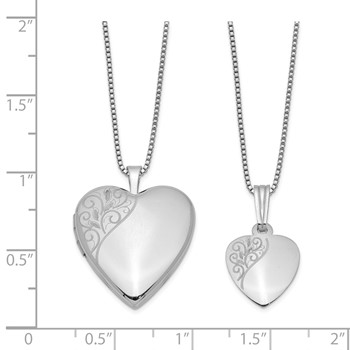 Sterling Silver Rhodium-plated Polished Swirl Design Mother/Daughter Locket/Pendant Necklace Set — alternate view
