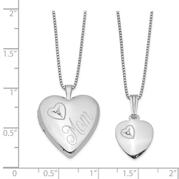 Sterling Silver Rhodium-plated Polished Diamond Heart 18in Mom Locket Necklace & 14in Heart Pendant Necklace Set — alternate view