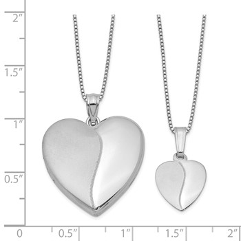 Sterling Silver RH-plated Pol & Satin Heart Locket & Pendant Necklace Set — alternate view