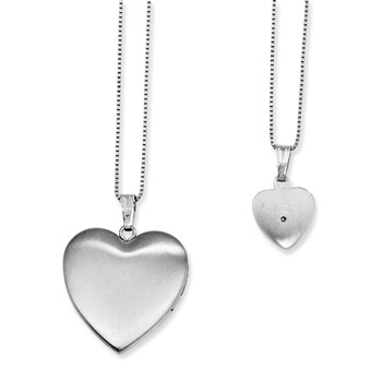 Sterling Silver RH-plated Diamond Pol/Satin Heart Locket & Pendant Set — alternate view