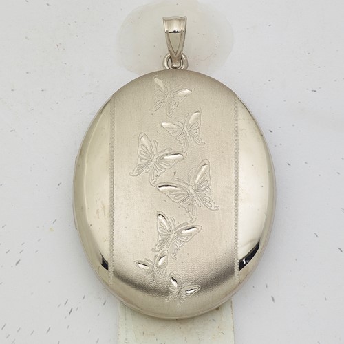Sterling Silver Rhodium-plated Butterflies 34mm Oval Locket