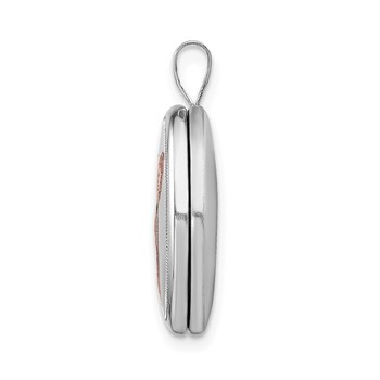 Sterling Silver Rhodium-plated Enameled Pink Ribbon 19mm Oval Locket — alternate view