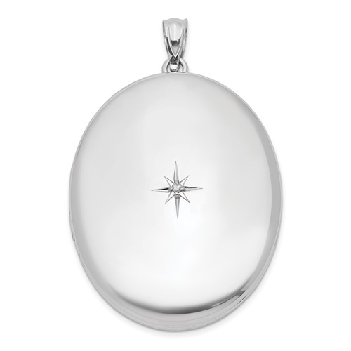 Sterling Silver Rhodium-plated & Diamond Polished 34mm Oval Locket