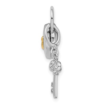 Sterling Silver Rhod & Gold-plated 10mm Heart Lock & Key Hinge Locket Charm — alternate view