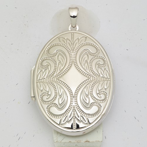 Sterling Silver Rhodium-plated Oval Scroll Locket