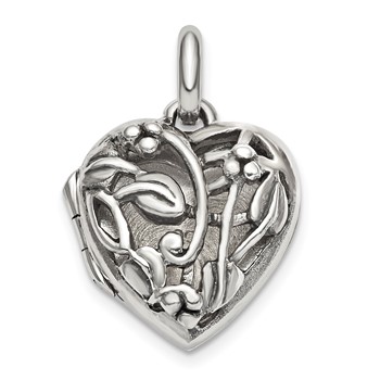 Sterling Silver Antiqued Filigree Top Polished Back 16mm Heart Locket