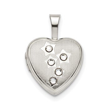 Sterling Silver 12mm Stars CZ Heart Locket