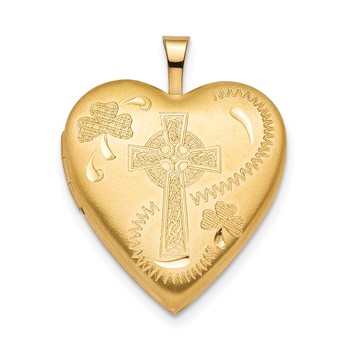 Sterling Silver Gold-plated 20mm Clover & Cross Heart Locket