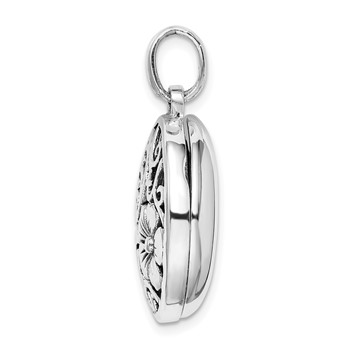 Sterling Silver Antiqued Filigree Floral Top 21mm Locket Pendant — alternate view