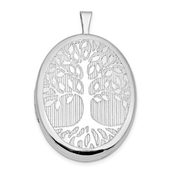 Sterling Silver Platinum-plated Oval Tree 26mm Locket