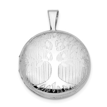 Sterling Silver Platinum-plated Round Tree Design Locket