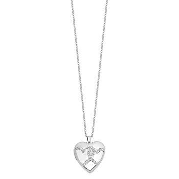 Diamond Fascination Diamond Mystique Sterling Silver Platinum-plated Diamond Double Heart Locket 18 Inch Necklace — alternate view