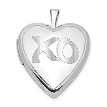 Sterling Silver Rhodium-plated Satin & Polished XO Heart Locket