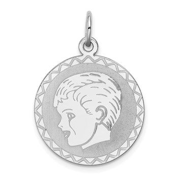 Sterling Silver Rhodium-plated Engravable Girl Disc Charm