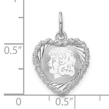 Sterling Silver Engravable Girl Heart Disc Charm — alternate view
