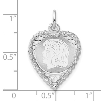 Sterling Silver Engravable Girl Heart Disc Charm — alternate view
