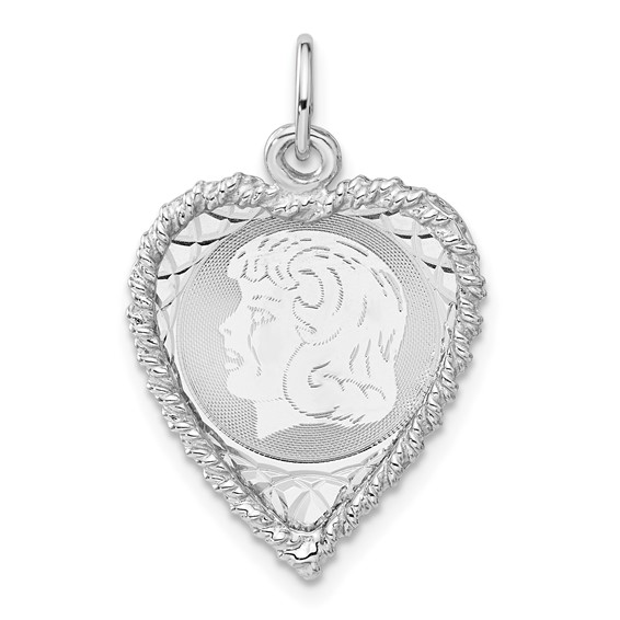 Sterling Silver Engravable Girl Heart Disc Charm - Quality Gold